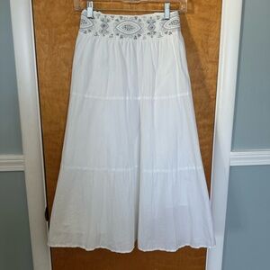 LOFT White A-Line Skirt with Silver Embroidery